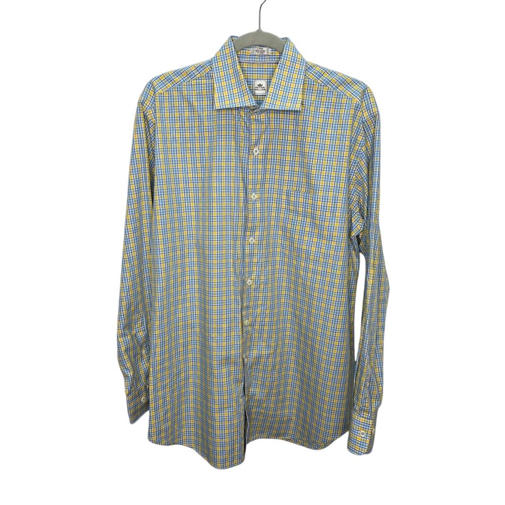 Peter Millar Mens Large Plaid Button Front Shirt 100% Cotton Long Sleeve Classic